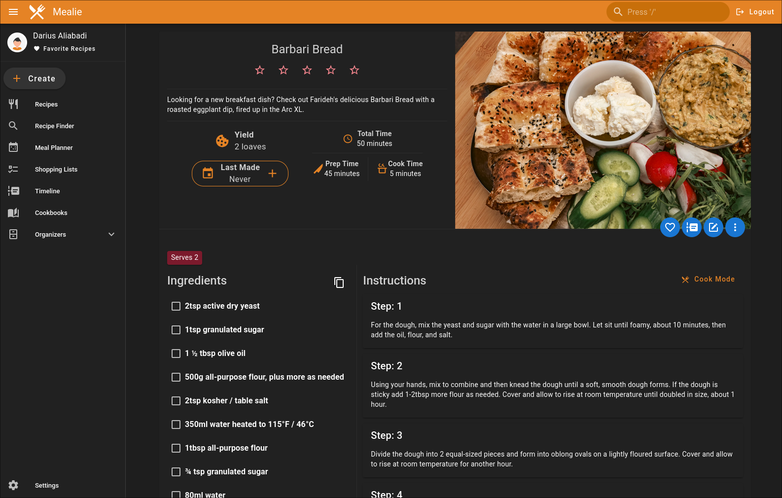 mealie barbari bread